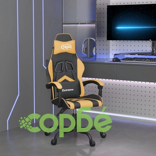 Гейминг стол, черно и златисто, изкуствена кожа ➤ топ цена ➤ sorbe.bg