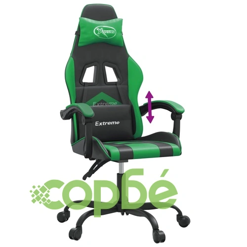 Гейминг стол, черно и зелено, изкуствена кожа ➤ топ цена ➤ sorbe.bg