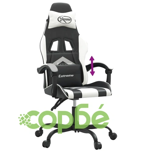 Гейминг стол, черно и бяло, изкуствена кожа ➤ топ цена ➤ sorbe.bg