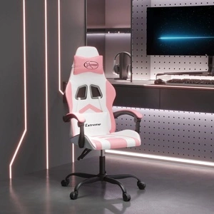 Гейминг стол, бяло и розово, изкуствена кожа