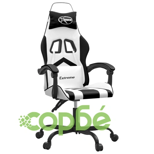 Гейминг стол, бяло и черно, изкуствена кожа ➤ топ цена ➤ sorbe.bg