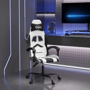 Гейминг стол, бяло и черно, изкуствена кожа