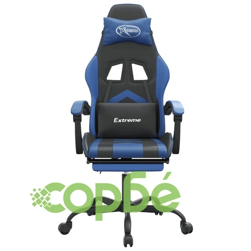 Гейминг стол с опора, черно и синьо, изкуствена кожа ➤ топ цена ➤ sorbe.bg