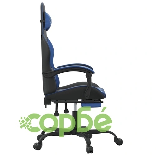 Гейминг стол с опора, черно и синьо, изкуствена кожа ➤ топ цена ➤ sorbe.bg