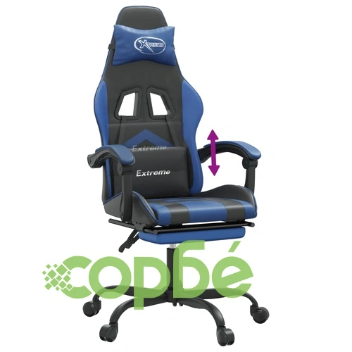 Гейминг стол с опора, черно и синьо, изкуствена кожа ➤ топ цена ➤ sorbe.bg