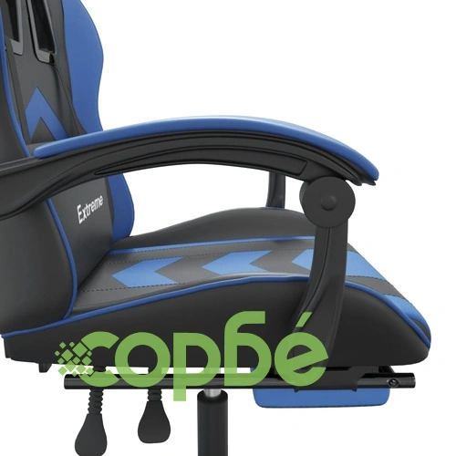 Гейминг стол с опора, черно и синьо, изкуствена кожа ➤ топ цена ➤ sorbe.bg