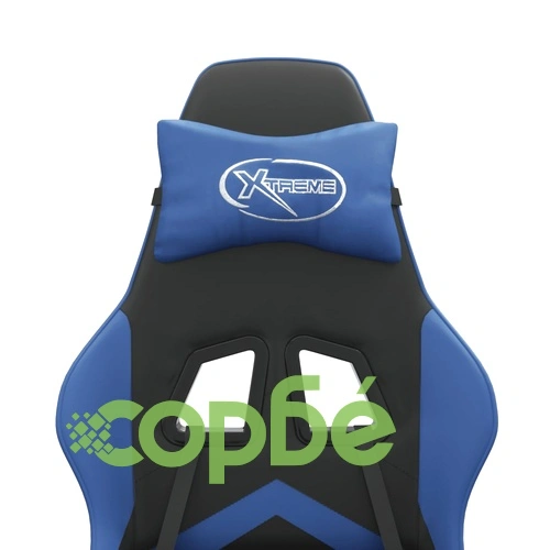 Гейминг стол с опора, черно и синьо, изкуствена кожа ➤ топ цена ➤ sorbe.bg