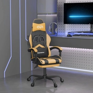 Гейминг стол с опора за крака черно и златисто изкуствена кожа