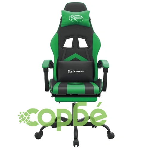 Гейминг стол с опора за крака, черно и зелено, изкуствена кожа ➤ топ цена ➤ sorbe.bg