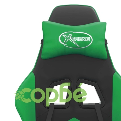 Гейминг стол с опора за крака, черно и зелено, изкуствена кожа ➤ топ цена ➤ sorbe.bg