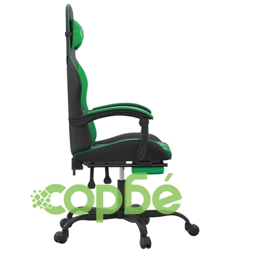 Гейминг стол с опора за крака, черно и зелено, изкуствена кожа ➤ топ цена ➤ sorbe.bg