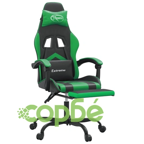 Гейминг стол с опора за крака, черно и зелено, изкуствена кожа ➤ топ цена ➤ sorbe.bg