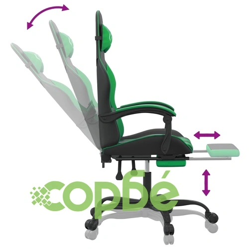 Гейминг стол с опора за крака, черно и зелено, изкуствена кожа ➤ топ цена ➤ sorbe.bg