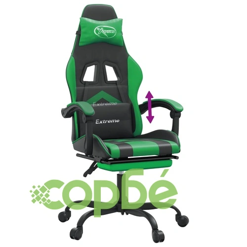 Гейминг стол с опора за крака, черно и зелено, изкуствена кожа ➤ топ цена ➤ sorbe.bg