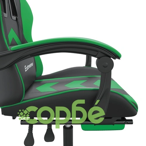 Гейминг стол с опора за крака, черно и зелено, изкуствена кожа ➤ топ цена ➤ sorbe.bg