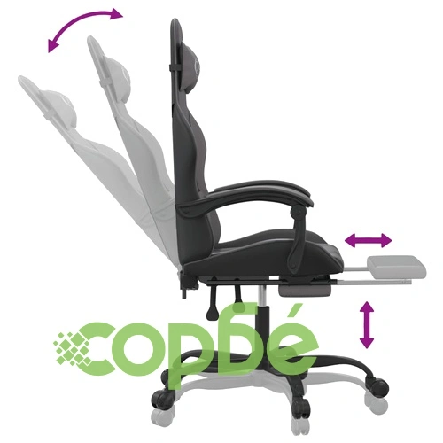 Гейминг стол с опора за крака, черно и cиво, изкуствена кожа ➤ топ цена ➤ sorbe.bg