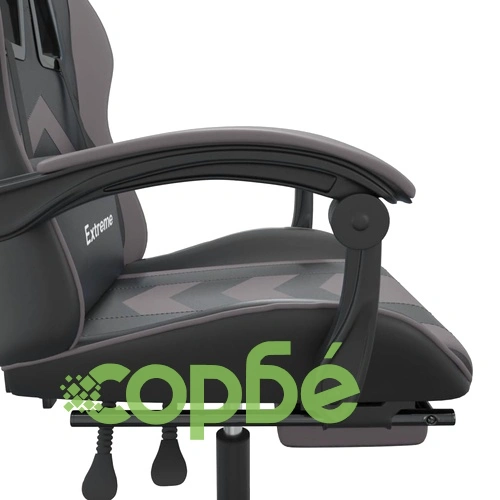 Гейминг стол с опора за крака, черно и cиво, изкуствена кожа ➤ топ цена ➤ sorbe.bg