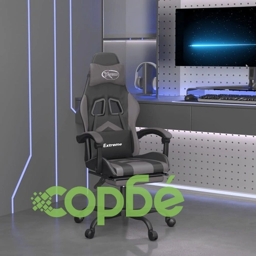 Гейминг стол с опора за крака, черно и cиво, изкуствена кожа ➤ топ цена ➤ sorbe.bg