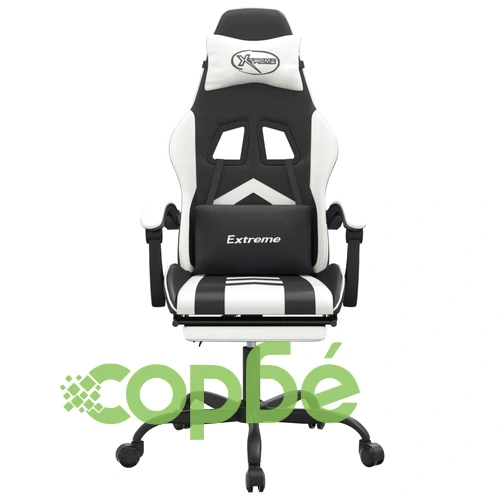 Гейминг стол с опора за крака, черно и бяло, изкуствена кожа ➤ топ цена ➤ sorbe.bg