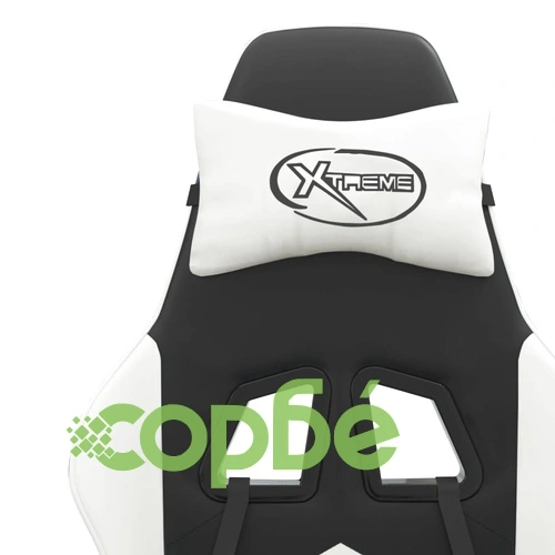 Гейминг стол с опора за крака, черно и бяло, изкуствена кожа ➤ топ цена ➤ sorbe.bg