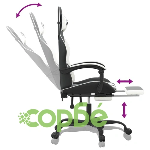 Гейминг стол с опора за крака, черно и бяло, изкуствена кожа ➤ топ цена ➤ sorbe.bg