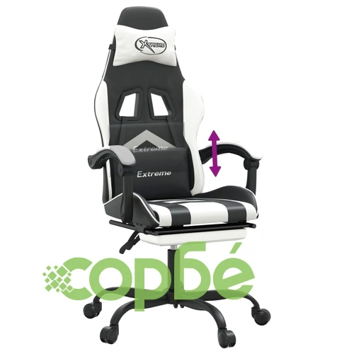 Гейминг стол с опора за крака, черно и бяло, изкуствена кожа ➤ топ цена ➤ sorbe.bg