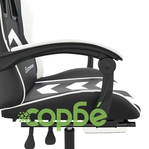 Гейминг стол с опора за крака, черно и бяло, изкуствена кожа ➤ топ цена ➤ sorbe.bg