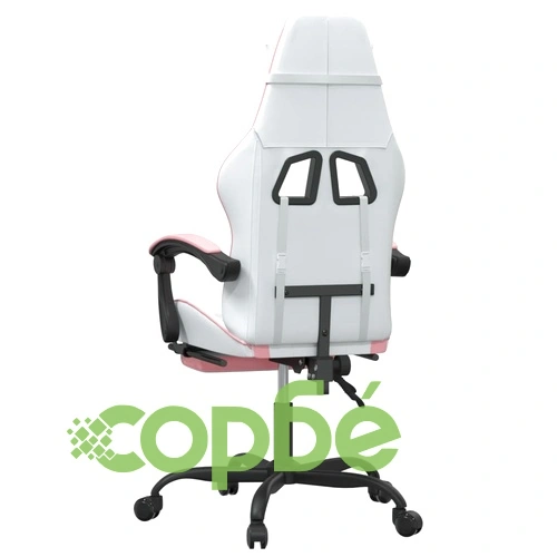 Гейминг стол с опора за крака, Бял и Розов, изкуствена кожа ➤ топ цена ➤ sorbe.bg