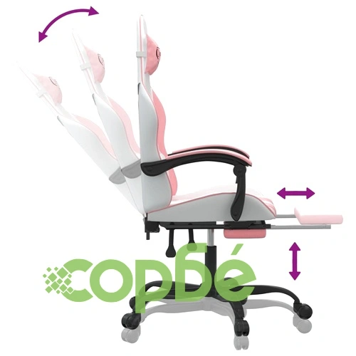 Гейминг стол с опора за крака, Бял и Розов, изкуствена кожа ➤ топ цена ➤ sorbe.bg