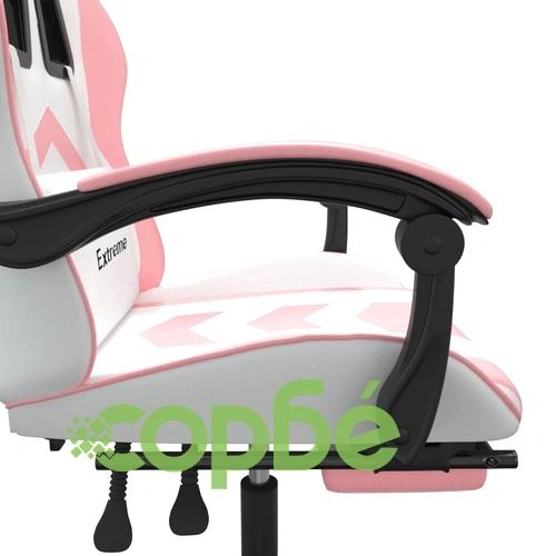 Гейминг стол с опора за крака, Бял и Розов, изкуствена кожа ➤ топ цена ➤ sorbe.bg