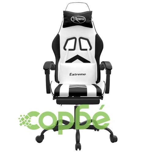 Гейминг стол с опора за крака, бяло и черно, изкуствена кожа ➤ топ цена ➤ sorbe.bg