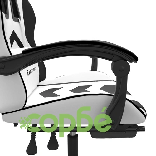 Гейминг стол с опора за крака, бяло и черно, изкуствена кожа ➤ топ цена ➤ sorbe.bg