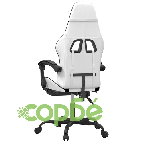 Гейминг стол с опора за крака, бяло и черно, изкуствена кожа ➤ топ цена ➤ sorbe.bg