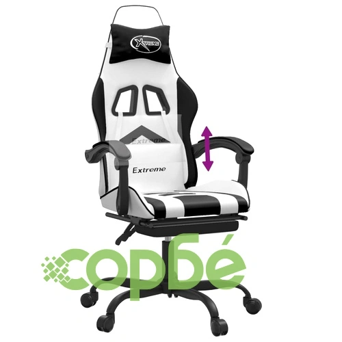 Гейминг стол с опора за крака, бяло и черно, изкуствена кожа ➤ топ цена ➤ sorbe.bg