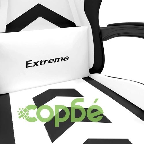 Гейминг стол с опора за крака, бяло и черно, изкуствена кожа ➤ топ цена ➤ sorbe.bg