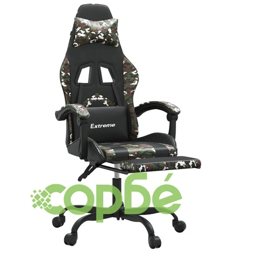 Гейминг стол с опора за крака черно и камуфлаж изкуствена кожа ➤ топ цена ➤ sorbe.bg