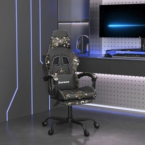 Гейминг стол с опора за крака черно и камуфлаж изкуствена кожа