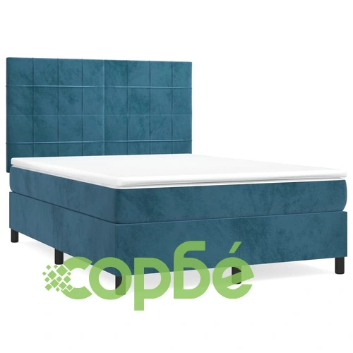 Боксспринг легло с матрак, тъмносиня, 140x190 см, кадифе ➤ топ цена ➤ sorbe.bg