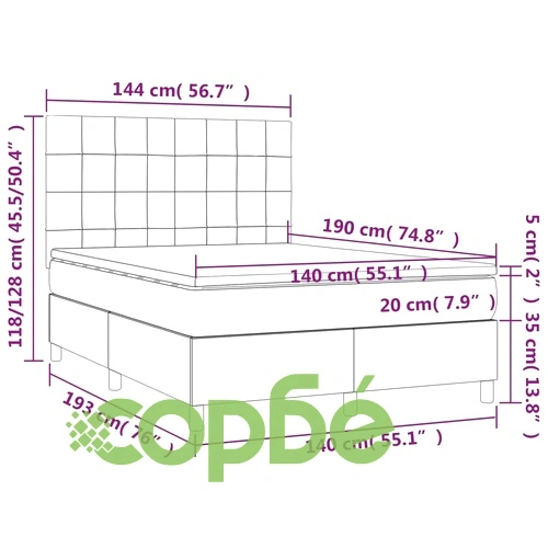 Боксспринг легло с матрак, тъмносиня, 140x190 см, кадифе ➤ топ цена ➤ sorbe.bg