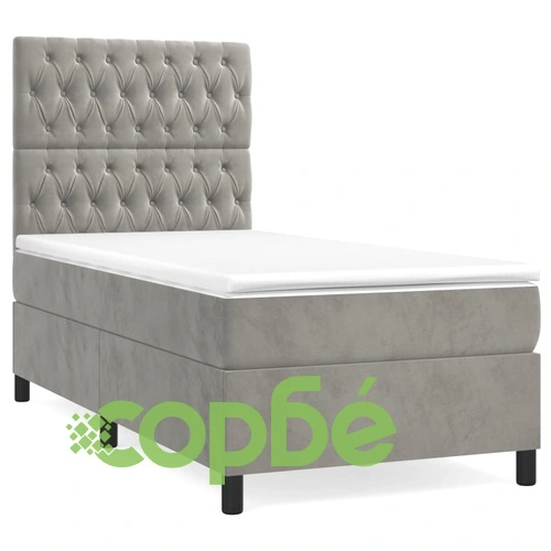 Боксспринг легло с матрак, светлосива, 90x190 см, кадифе ➤ топ цена ➤ sorbe.bg