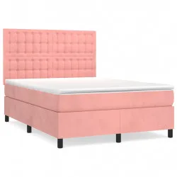 Боксспринг легло с матрак, розова, 140x190 см, кадифе