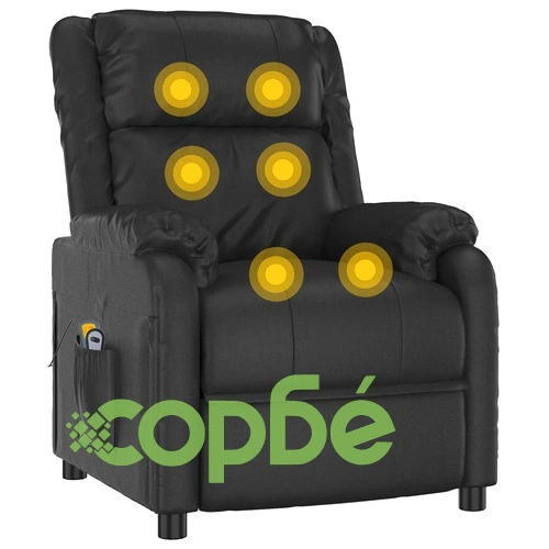 Изправящ масажен стол, черен, изкуствена кожа ➤ топ цена ➤ sorbe.bg