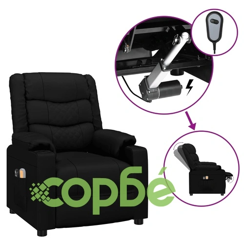 Електрически масажен стол, черен, изкуствена кожа ➤ топ цена ➤ sorbe.bg