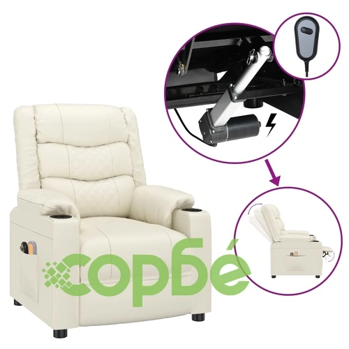 Електрически масажен стол, кремав, изкуствена кожа ➤ топ цена ➤ sorbe.bg