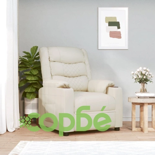 Електрически масажен стол, кремав, изкуствена кожа ➤ топ цена ➤ sorbe.bg