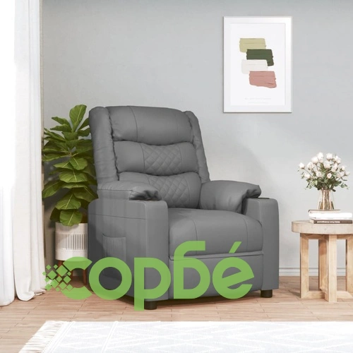 Електрически масажен стол, сив, изкуствена кожа ➤ топ цена ➤ sorbe.bg