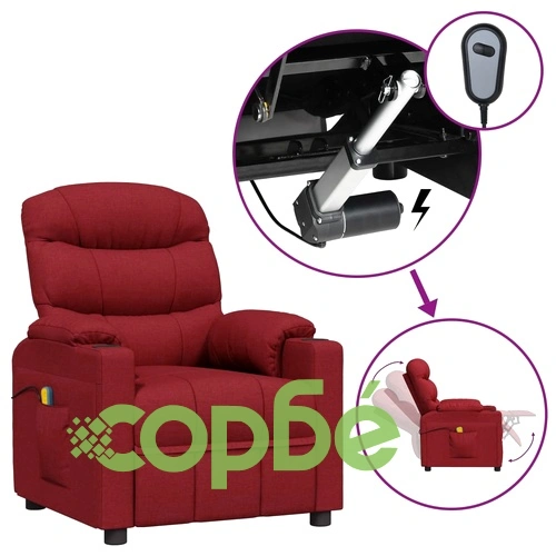 Електрически масажен стол, виненочервен, текстил ➤ топ цена ➤ sorbe.bg