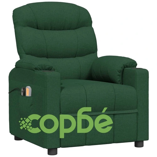 Електрически масажен стол, тъмнозелен, текстил ➤ топ цена ➤ sorbe.bg