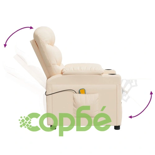 Електрически масажен стол, кремав, текстил ➤ топ цена ➤ sorbe.bg