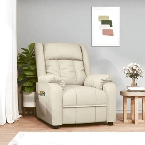 Електрически масажен стол, кремав, изкуствена кожа